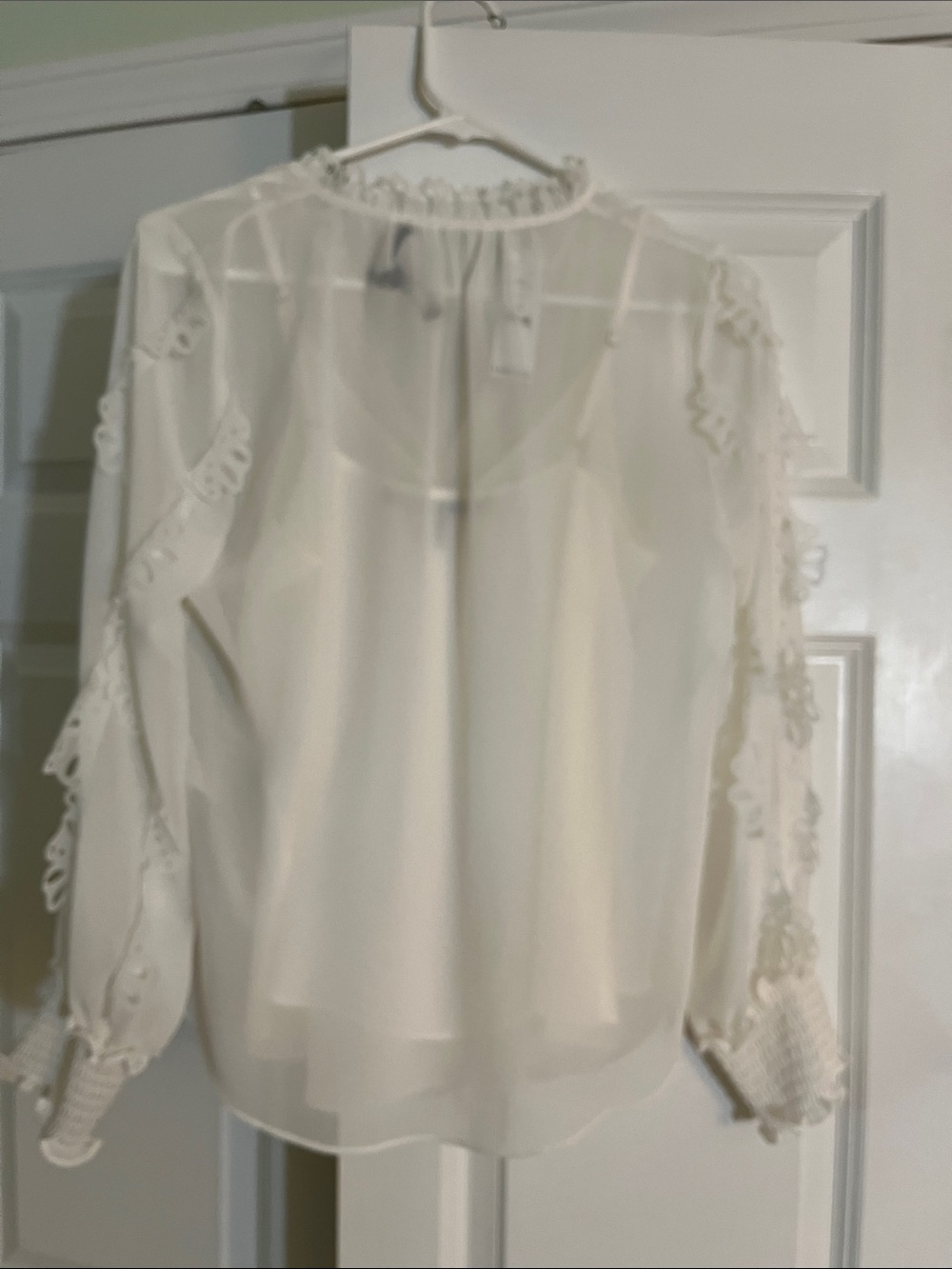 White House Black Market Laser Cut Ruffle Sleeve Blouse - Picture 3 of 7